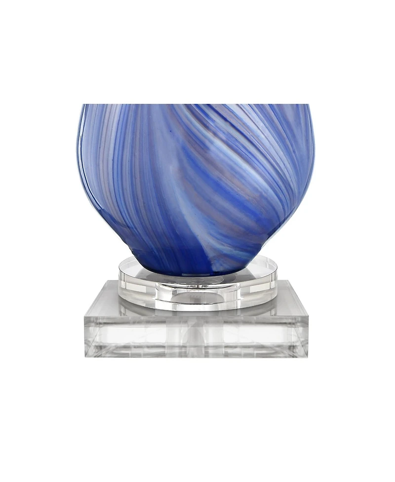Possini Euro Design Taylor Modern Table Lamp with Square Riser 30 1/2" Tall Blue Art Glass White Fabric Drum Shade for Bedroom Living Room Bedside