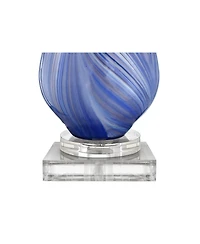 Possini Euro Design Taylor Modern Table Lamp with Square Riser 30 1/2" Tall Blue Art Glass White Fabric Drum Shade for Bedroom Living Room Bedside