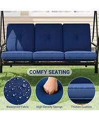 GarveeLife 3-Person Outdoor Swing Chair with Adjustable Canopy, Convertible Swing Bed, Soft Cushions, Cup Holders, All-Weather Steel Frame