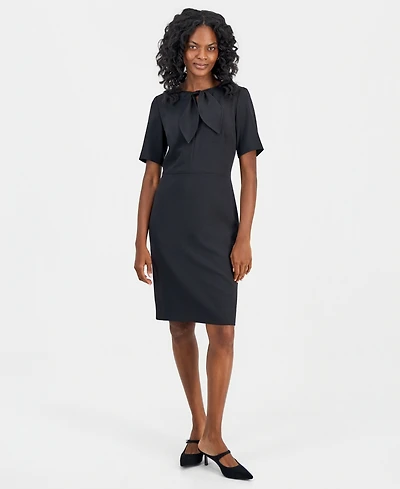 Kasper Women's Tie-Neck Short-Sleeve Sheath Dress