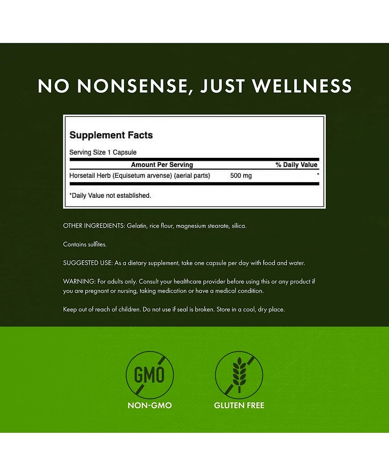Swanson Horsetail, Hair, Skin and Nails, Bone Health and Urinary Tract Support, Herbal Supplement, quality Ingredients, 90 Capsules
