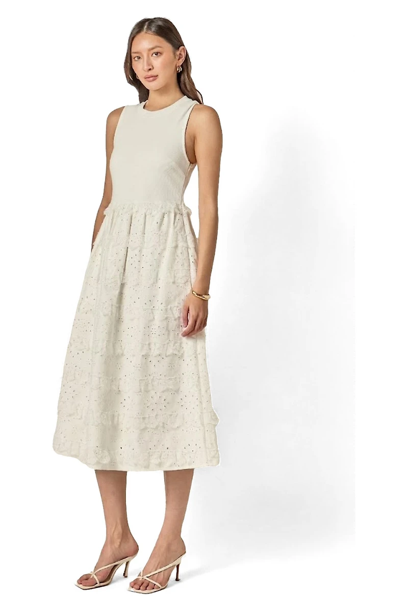 English Factory Women's Mixed Media Sleeveless Midi Dress