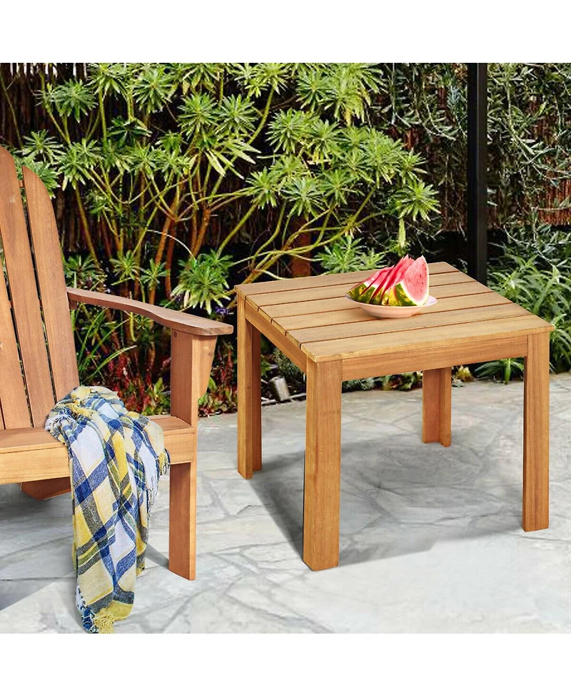 Gymax 2PCS Wooden Square Side End Table Patio Coffee Bistro Table Indoor Outdoor