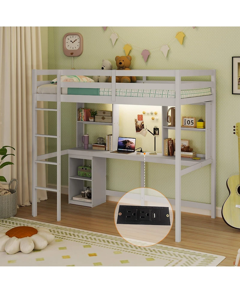 Slickblue Led Bed Frame with Desk No Box Spring Needed