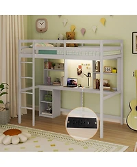 Slickblue Led Bed Frame with Desk No Box Spring Needed