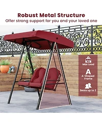 Sugift 2-Person Outdoor Porch Swing with A-Shaped Metal Stand and Adjustable Canopy