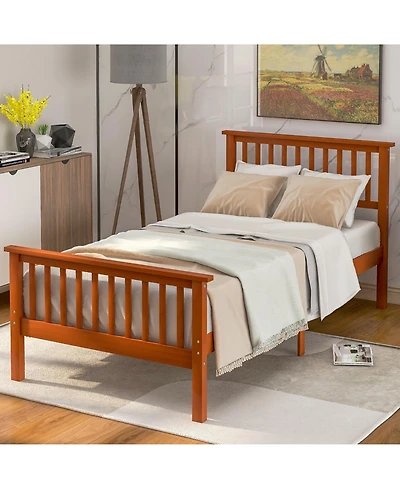 Rainsken Wood Bed Frame, Twin Size Platform Bed with Headboard and Footboard, 275 lbs Capacity for Bedroom, No Box Spring Need