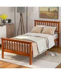 Rainsken Wood Bed Frame, Twin Size Platform Bed with Headboard and Footboard, 275 lbs Capacity for Bedroom, No Box Spring Need