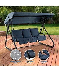 Homfan 3-Seat Outdoor Convertible Swing with Adjustable Canopy, 2-in-1 Bench/Bed, Cushions, 750 lb Capacity
