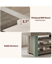 homfan Counter Height Dining Table with 2 Drawers, Wine Rack and 3 Shelves