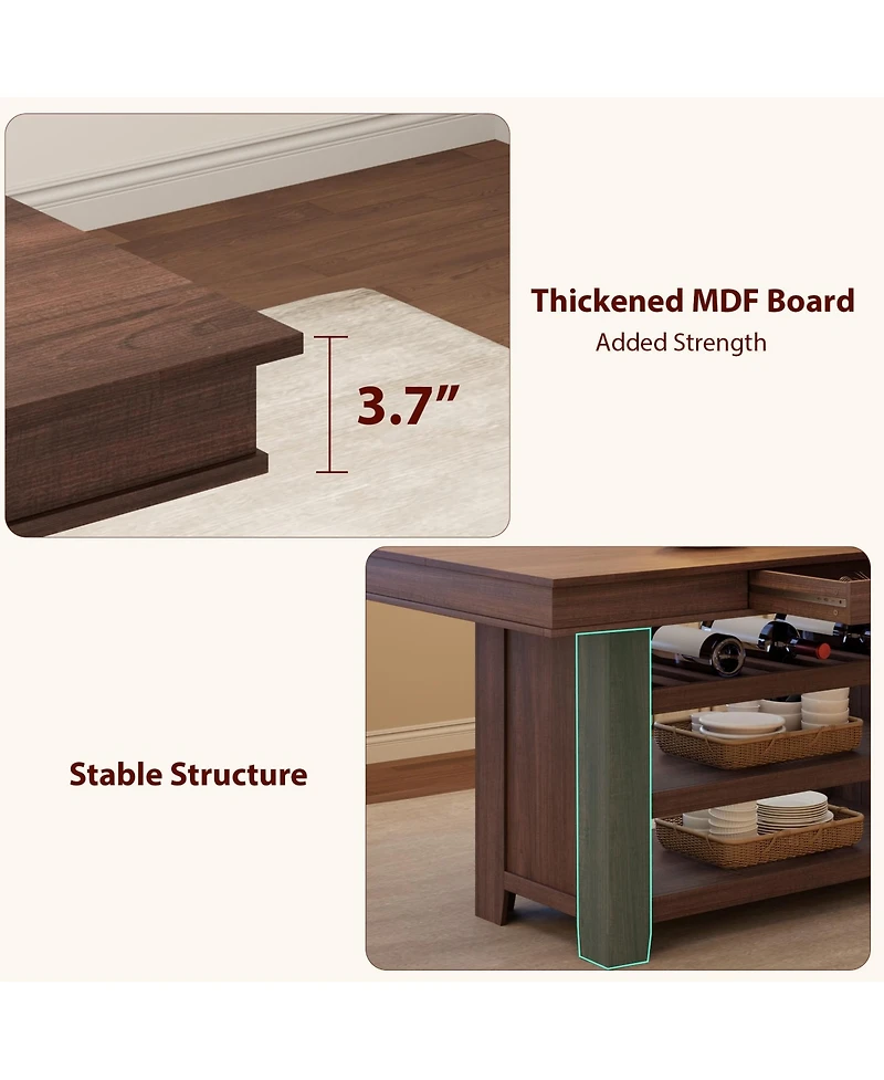 homfan Counter Height Dining Table with 2 Drawers, Wine Rack and 3 Shelves