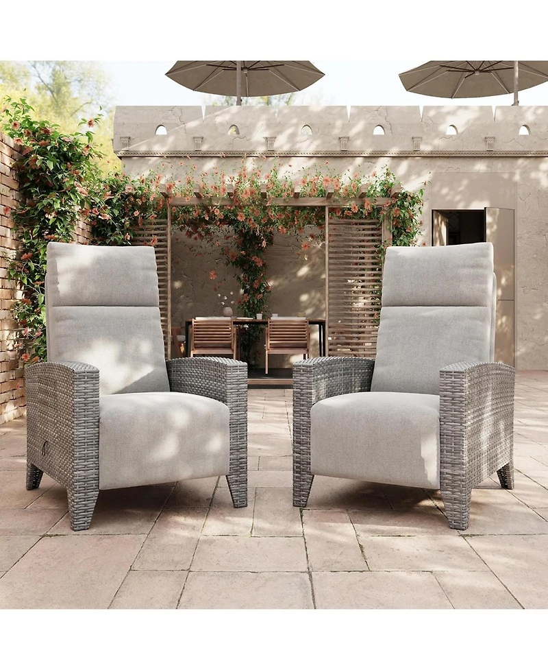 GarveeLife Outdoor Reclining Chair Patio with Adjustable Backrest and Footrest, All-Weather Wicker Chaise Lounge