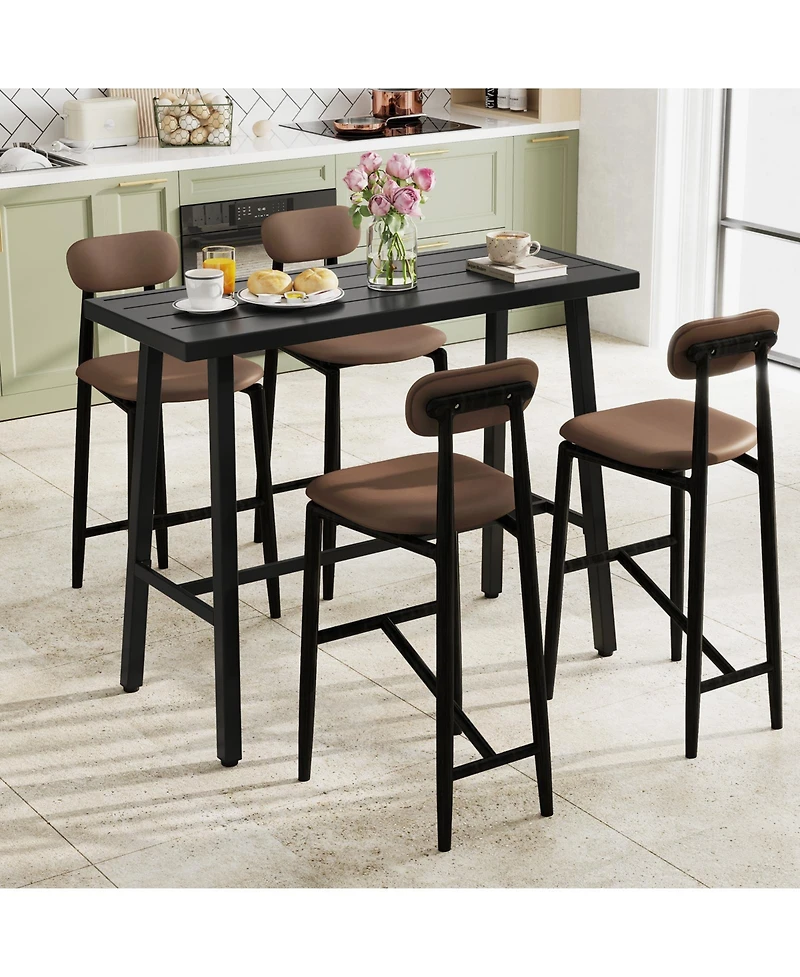 Gymax Metal Frame Rectangle Dining Table Accommodates 4-6 People w/ Foot Pedal