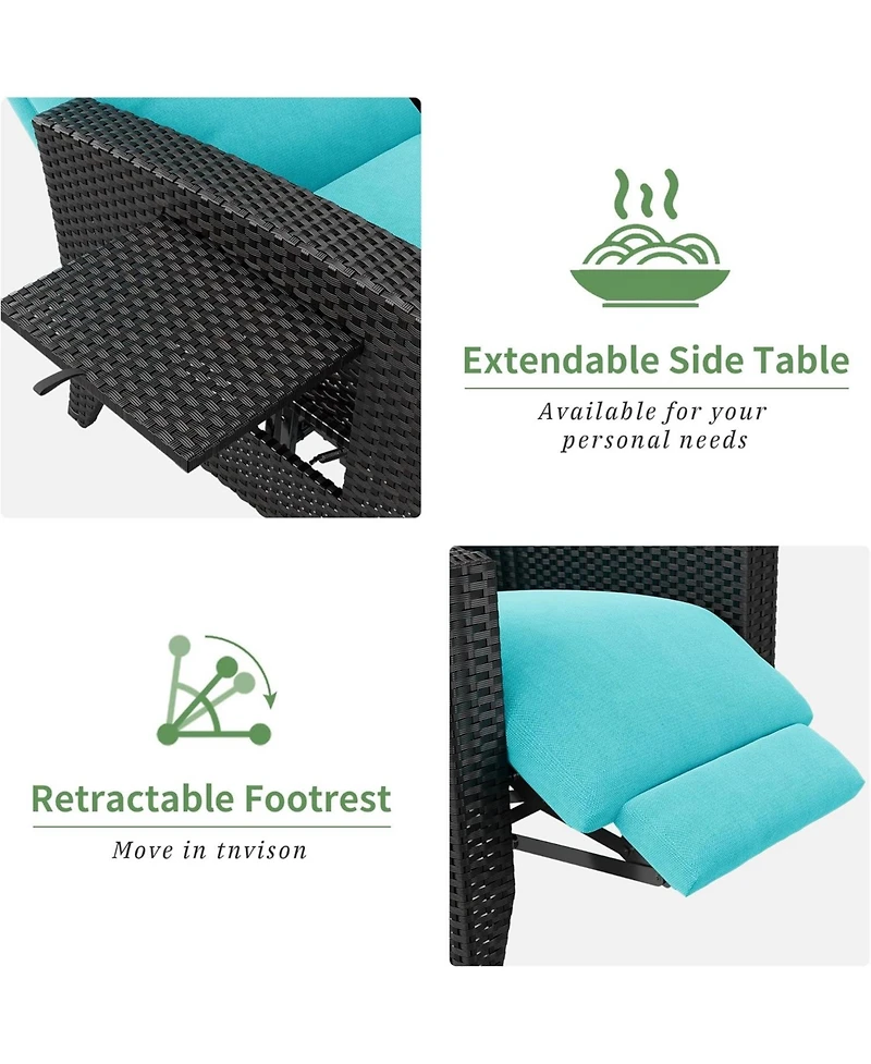 GarveeLife Outdoor Reclining Chair Reclining Patio Chair with Adjustable Backrest and Footrest, All-Weather Wicker Chaise Lounge Chair
