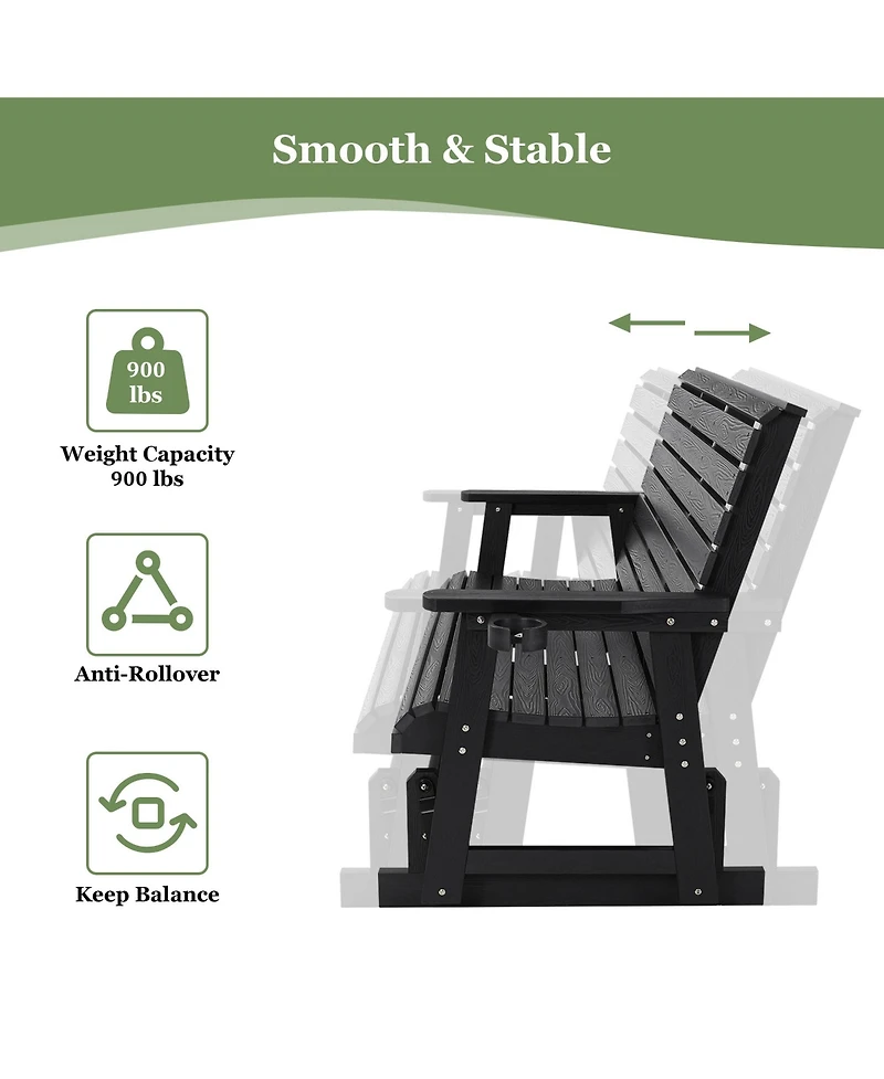 Mega Casa 3 Seat Hips All-Weather Resistant Patio Glider - Outdoor Rocking Bench with Cup Holders, 700 lb Capacity