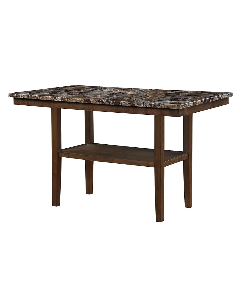 flynama Contemporary Brown Bar Table with Faux Marble Top and Storage Shelf