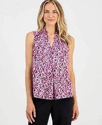 Kasper Women's Printed V-Neck Inverted-Pleat Blouse