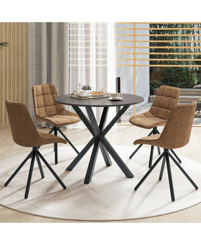 Gymax Round Farmhouse Dining Table for 4 w/Stable Intersecting Pedestal Base