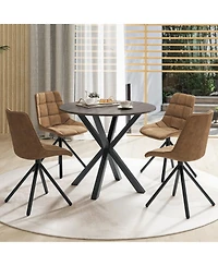 Gymax Round Farmhouse Dining Table for 4 w/Stable Intersecting Pedestal Base