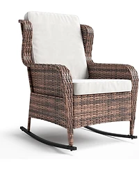 GarveeLife Outdoor Resin Wicker Rocking Chair with Cushions, All-Weather Patio Rocker for Porch, Deck, Garden or Balcony