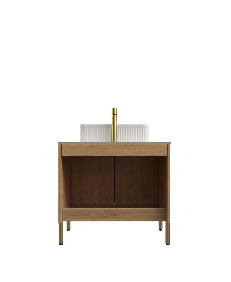 Sillysis Freestanding Bathroom Vanity, Sintered Stone Countertop, Glossy Ceramic Basin, Soft Close Door Cabinet