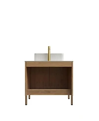 Sillysis Freestanding Bathroom Vanity, Sintered Stone Countertop, Glossy Ceramic Basin, Soft Close Door Cabinet