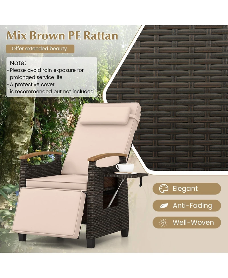 Slickblue Outdoor Wicker Reclining Chair with Adjustable Backrest and Extendable Footrest