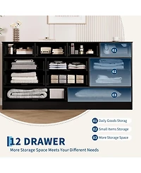 gaomon 12 Drawer Wide Wood Dresser for Bedroom, 65" Tv Stand Storage Cabinet Clothes Organizer Living Room