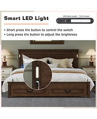 Streamdale Furniture Led Storage Bed with Usb, Pinewood Frame