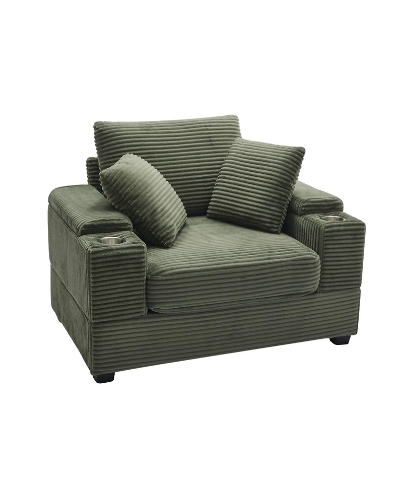 Streamdale Furniture Corduroy Chaise Lounge Sofa with Ottoman and Storage