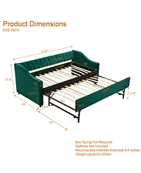 Streamdale Furniture Twin Upholstered Daybed with Trundle, Usb, Pockets, Velvet, Button Tufted