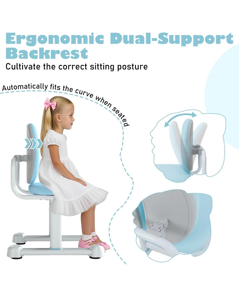Slickblue Adjustable Height Kids Desk Chair with Double Back Support for Study Room