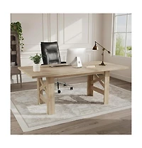 homfan 71 In Farmhouse Dining Table for 6-8, Rectangular Kitchen Table with X and H Base, Thick Mdf Top, Dining Room or Office Table