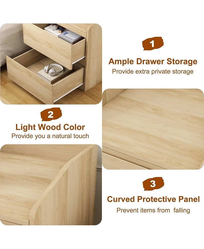 homfan Modern Curved Handleless Coffee Table, Space-Saving with 2 Storage Drawers, Easy Assembly for Bedroom and Living Room