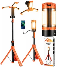 Sugift Rechargeable 10000mAh Camping Light Cordless Work Light with Detachable Stand 6.5 ft Max Height, 3 Led Lamp Heads, 2500 Lumens Emergency Flashl