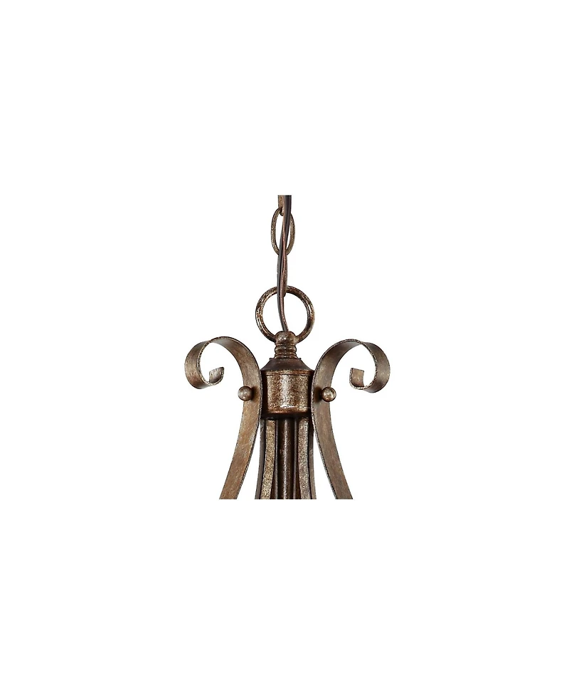 Franklin Iron Works Amber Scroll Golden Bronze Silver Pendant Chandelier 24 3/4" Wide Rustic Art Glass Bowl Fixture for Dining Room House Foyer Kitche