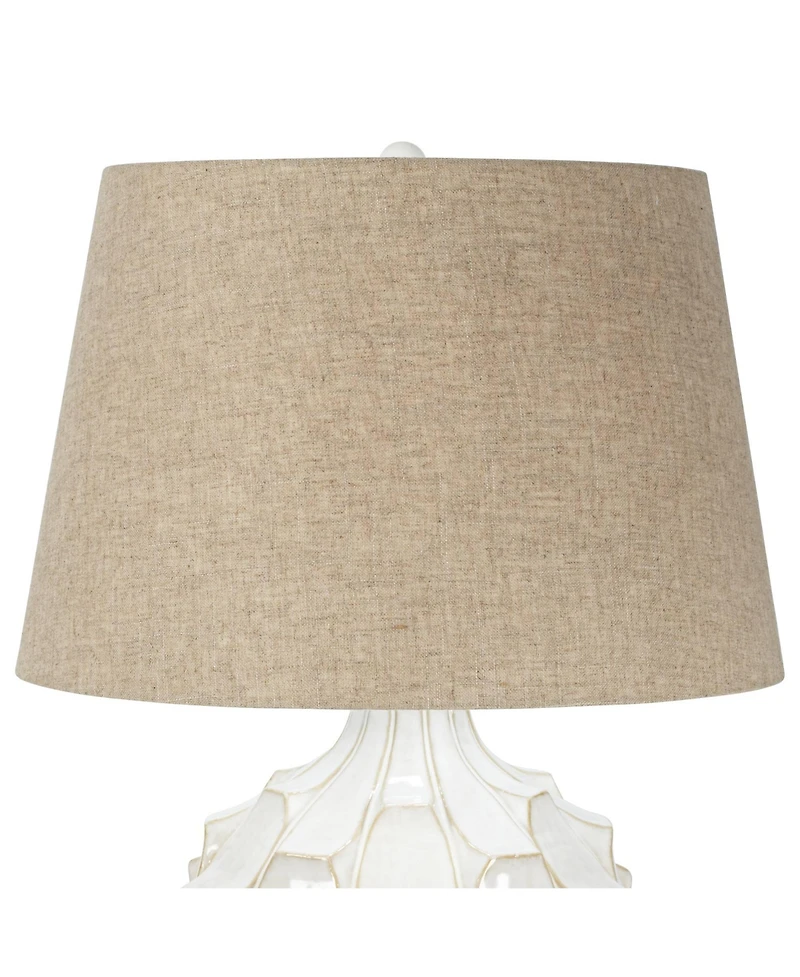 Possini Euro Design Mid-Century Modern Table Lamp with Usb Charging Port 26.5" Linen Drum Shade Living Room Bedroom