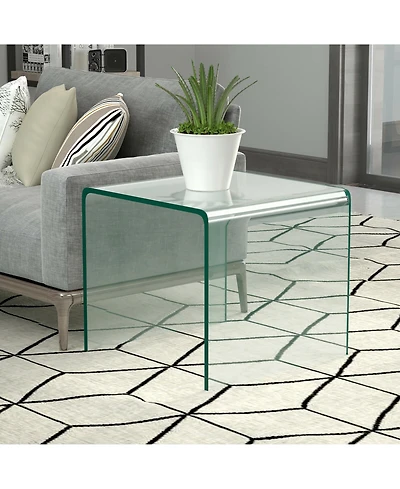 Gymax Tempered Glass End Table Transparent Sofa Side Accent Table Living Room