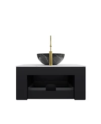 Sillysis Wall Mounted Bathroom Vanity, Artificial Marble Top with Bowl Sink, Striped Plywood Cabinet