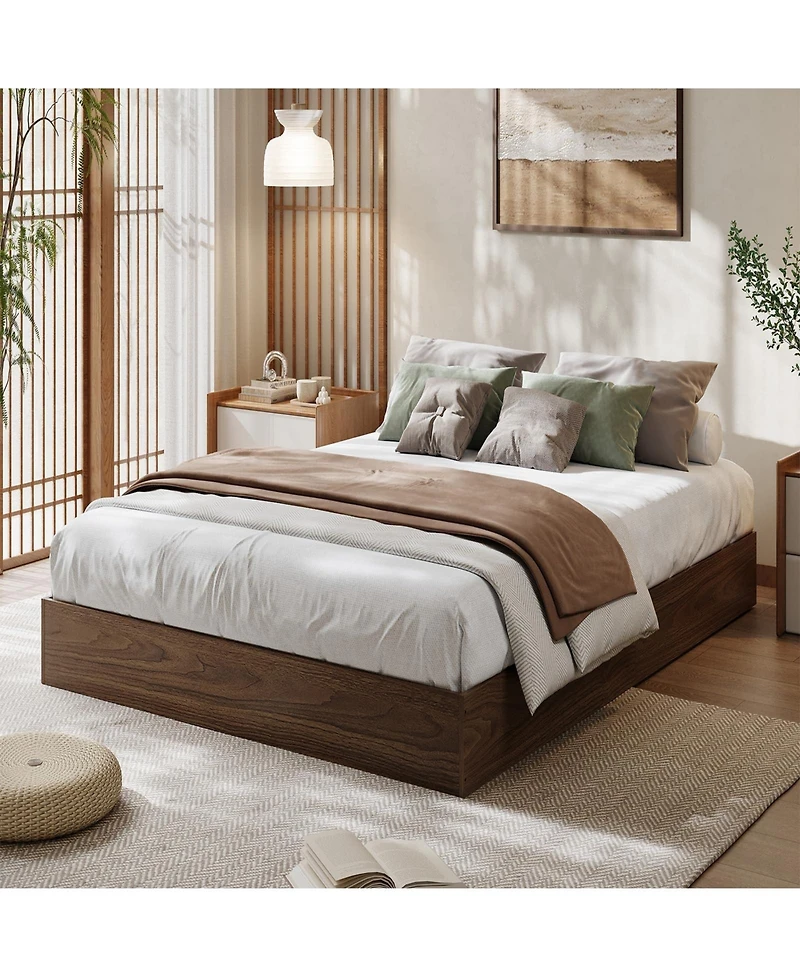 homfan Wood Platform Bed Frame,Bed Frame Without Headboard, Slat Support,No Box Spring Needed