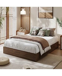 homfan Wood Platform Bed Frame,Bed Frame Without Headboard, Slat Support,No Box Spring Needed