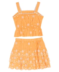 Rare Editions Little Girls' 2T-6X Orange Flower Eyelet Matching Tank and Skort, 2-Piece Set