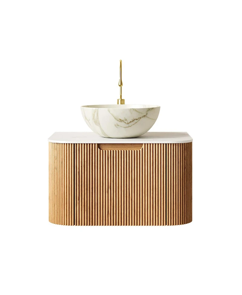 Sillysis Wall Mounted Bathroom Vanity with Sintered Stone Top Ceramic Basin, Soft Close Drawer, Pre-assembled