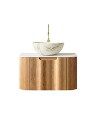 Sillysis Wall Mounted Bathroom Vanity with Sintered Stone Top Ceramic Basin, Soft Close Drawer, Pre-assembled