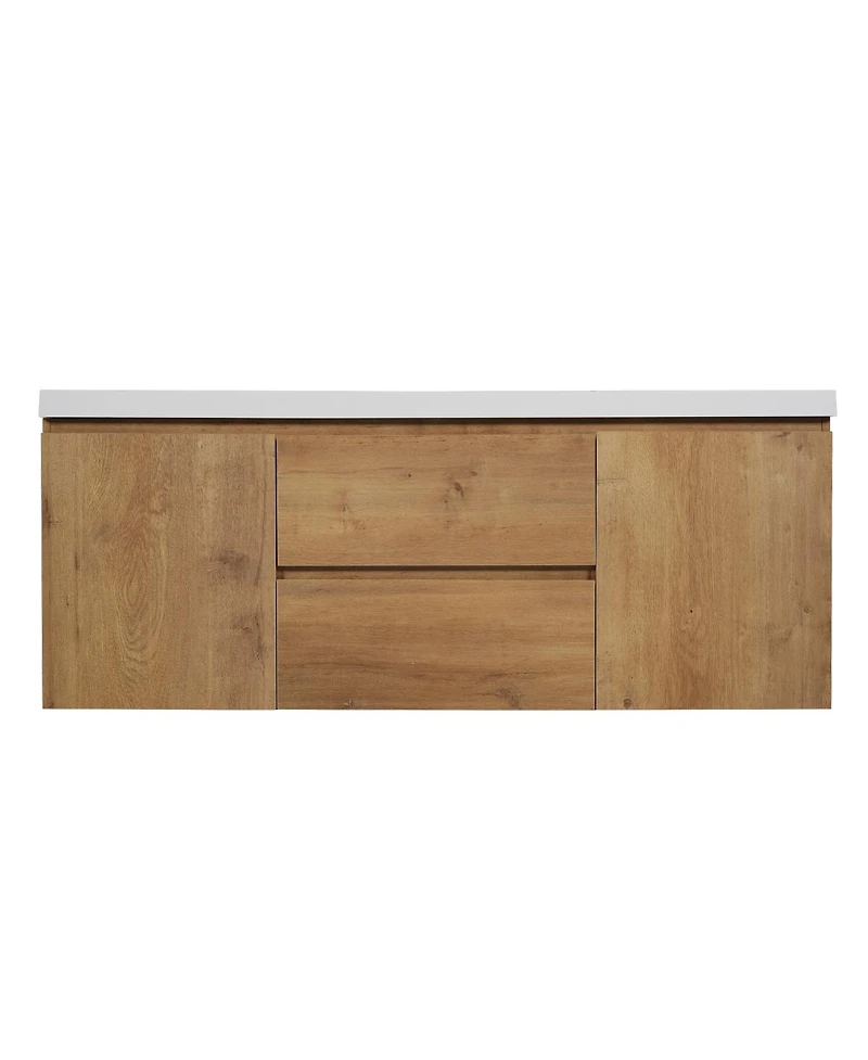 Sillysis 59.3 Inches Double Sink Wall Mounted Bathroom Vanity, Smc Countertop with Soft Close Drawers for Modern Bath