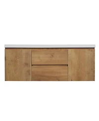 Sillysis 59.3 Inches Double Sink Wall Mounted Bathroom Vanity, Smc Countertop with Soft Close Drawers for Modern Bath