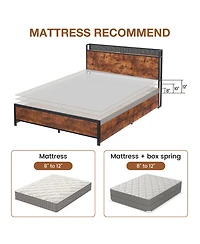 homfan Led Platform Bed Frame with Storage Headboard, Charging Station, 4 Drawers and Side Baskets