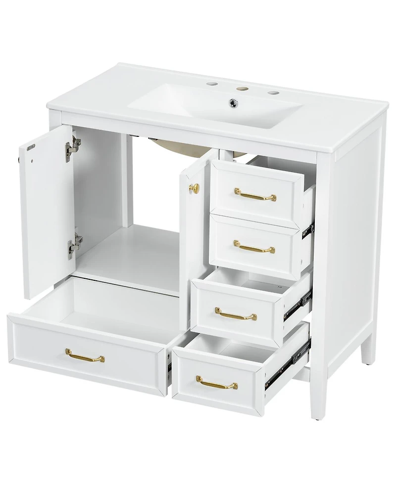 Sillysis 35.4 Inches Freestanding Bathroom Vanity with Sink, Soft Close Drawers, Multi-Tier Storage for Modern Bathrooms