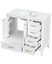Sillysis 35.4 Inches Freestanding Bathroom Vanity with Sink, Soft Close Drawers, Multi-Tier Storage for Modern Bathrooms