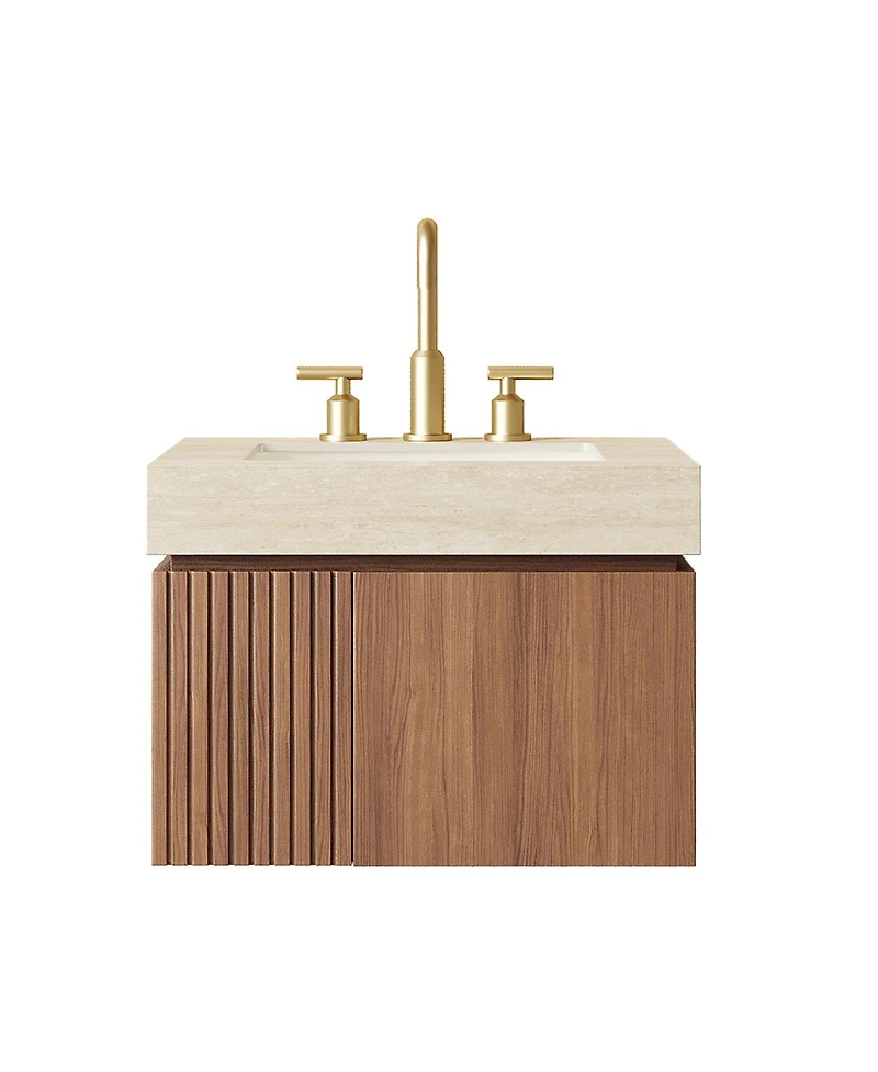 Sillysis 24 Inches Floating Bathroom Vanity with Sintered Stone Top, 3-Hole Undermount Ceramic Sink, Soft Close Storage, Pre-Assembled